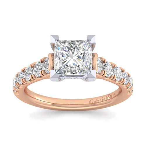 14K White-Rose Gold Princess Cut Diamond Engagement Ring