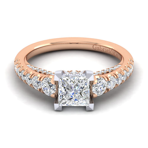 14K White-Rose Gold Princess Cut Diamond Engagement Ring