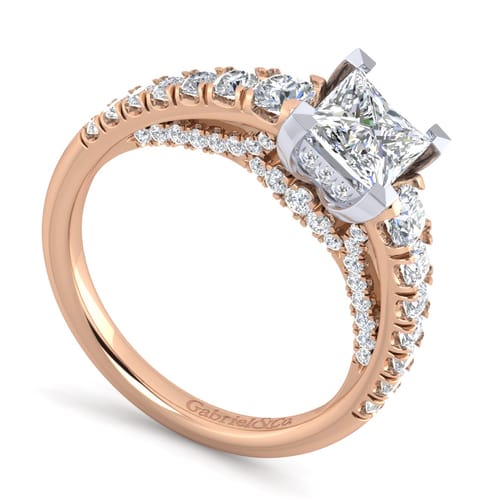 14K White-Rose Gold Princess Cut Diamond Engagement Ring