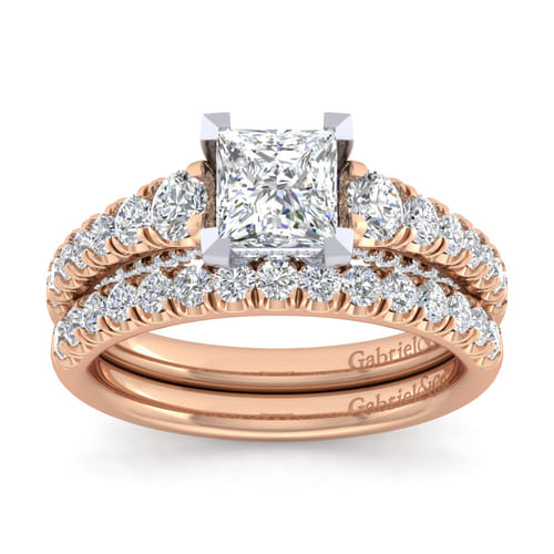 14K White-Rose Gold Princess Cut Diamond Engagement Ring