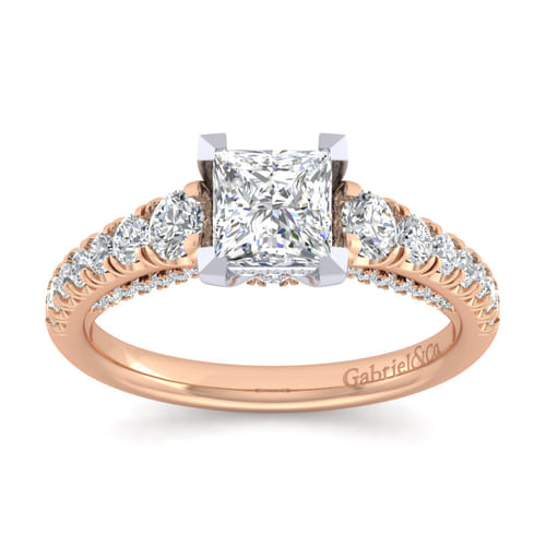 14K White-Rose Gold Princess Cut Diamond Engagement Ring