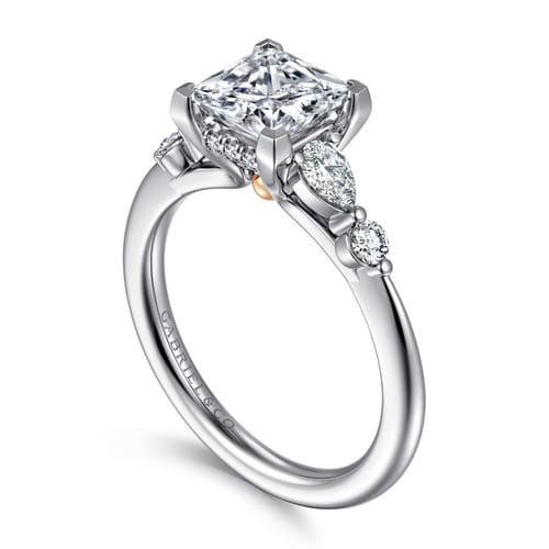 14K White-Rose Gold Princess Cut Diamond Engagement Ring
