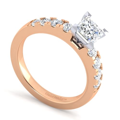 14K White-Rose Gold Princess Cut Diamond Engagement Ring