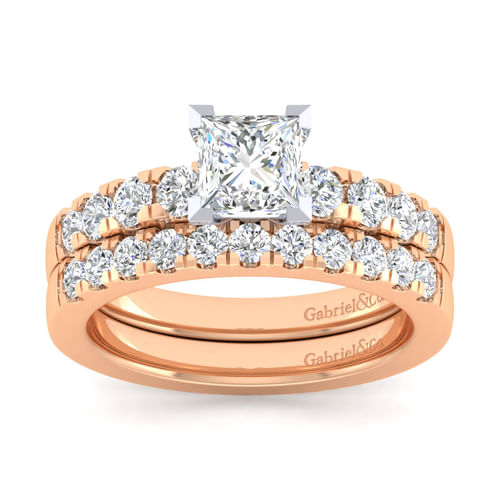 14K White-Rose Gold Princess Cut Diamond Engagement Ring