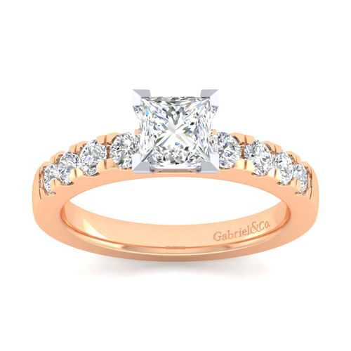 14K White-Rose Gold Princess Cut Diamond Engagement Ring