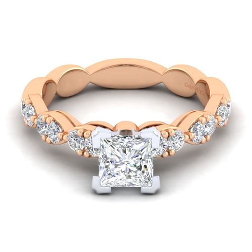 14K White-Rose Gold Princess Cut Diamond Engagement Ring