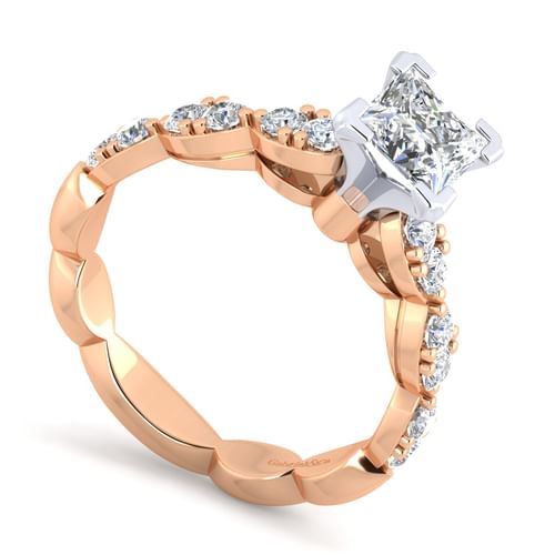 14K White-Rose Gold Princess Cut Diamond Engagement Ring