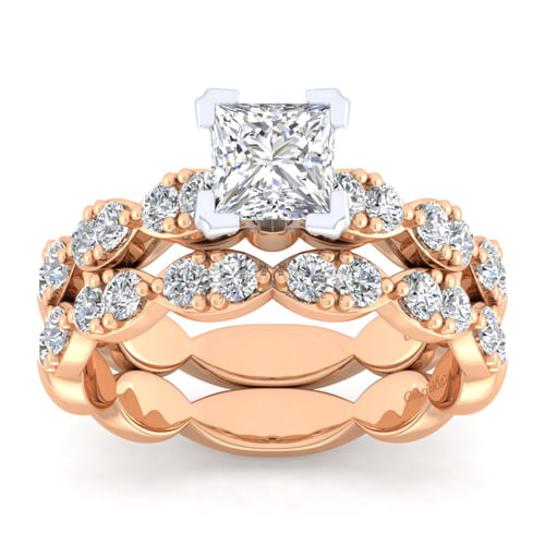 14K White-Rose Gold Princess Cut Diamond Engagement Ring