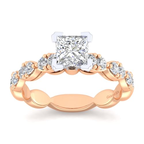 14K White-Rose Gold Princess Cut Diamond Engagement Ring