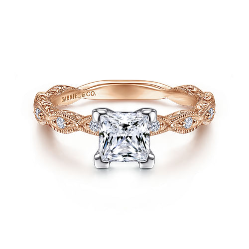 14K White-Rose Gold Princess Cut Diamond Engagement Ring