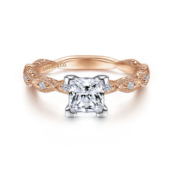 Gabriel - 14K White-Rose Gold Princess Cut Diamond Engagement Ring