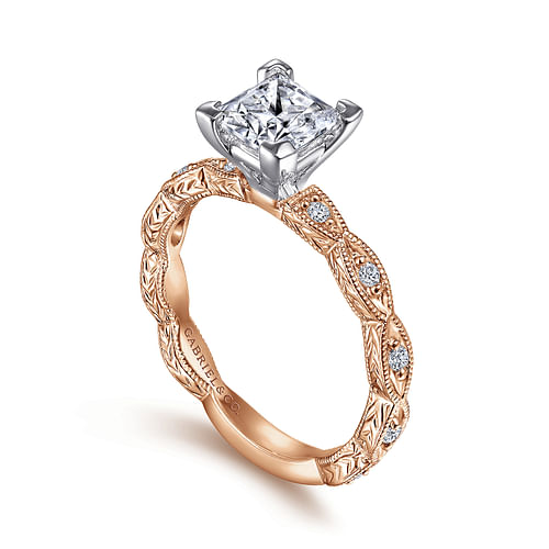 14K White-Rose Gold Princess Cut Diamond Engagement Ring