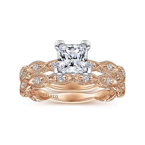 14K White-Rose Gold Princess Cut Diamond Engagement Ring