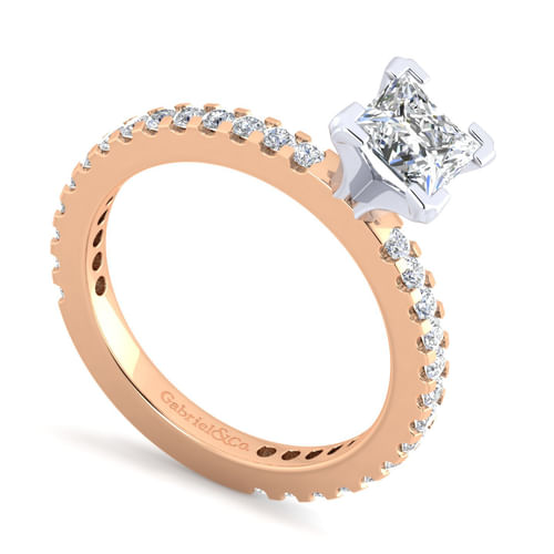 14K White-Rose Gold Princess Cut Diamond Engagement Ring