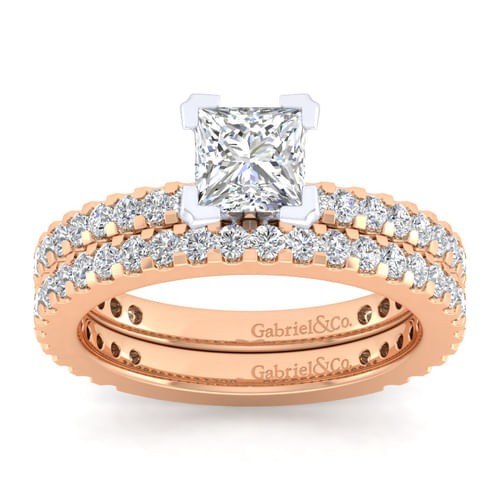 14K White-Rose Gold Princess Cut Diamond Engagement Ring