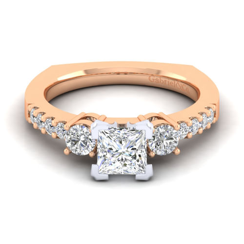 14K White-Rose Gold Princess Cut Diamond Engagement Ring