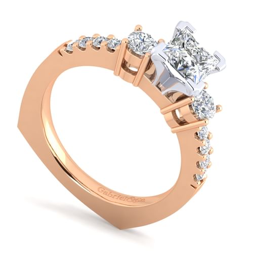 14K White-Rose Gold Princess Cut Diamond Engagement Ring