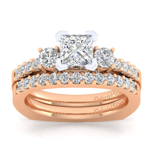 14K White-Rose Gold Princess Cut Diamond Engagement Ring