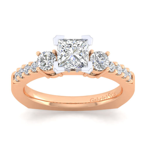 14K White-Rose Gold Princess Cut Diamond Engagement Ring