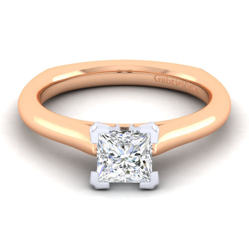 14K White-Rose Gold Princess Cut Diamond Engagement Ring
