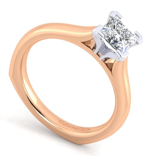 14K White-Rose Gold Princess Cut Diamond Engagement Ring