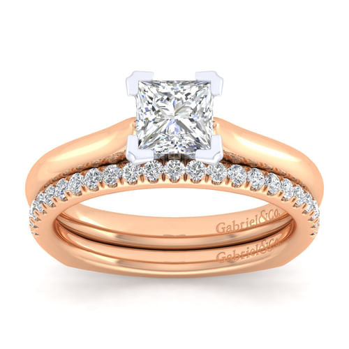 14K White-Rose Gold Princess Cut Diamond Engagement Ring