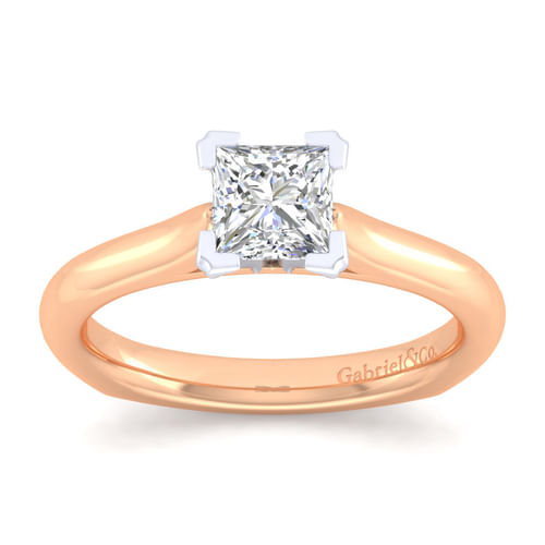 14K White-Rose Gold Princess Cut Diamond Engagement Ring