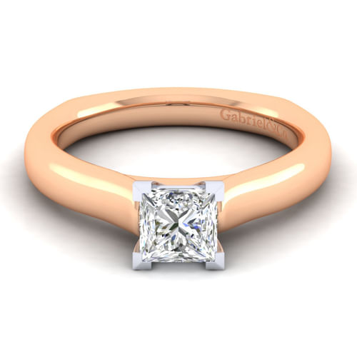 14K White-Rose Gold Princess Cut Diamond Engagement Ring
