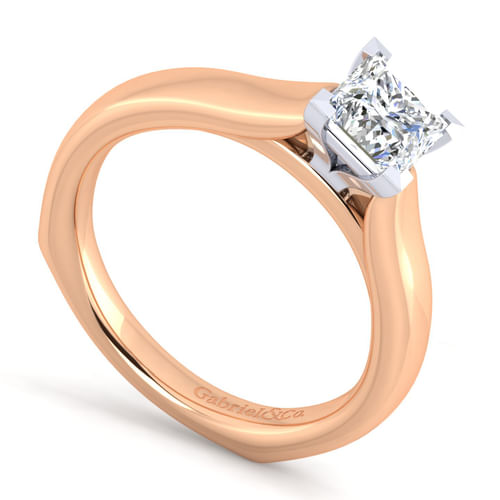 14K White-Rose Gold Princess Cut Diamond Engagement Ring