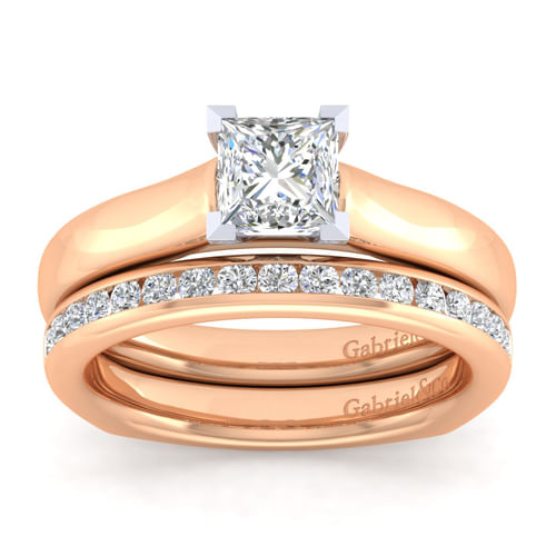 14K White-Rose Gold Princess Cut Diamond Engagement Ring