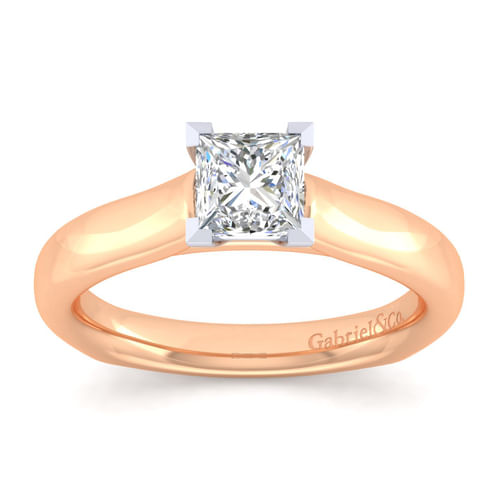 14K White-Rose Gold Princess Cut Diamond Engagement Ring