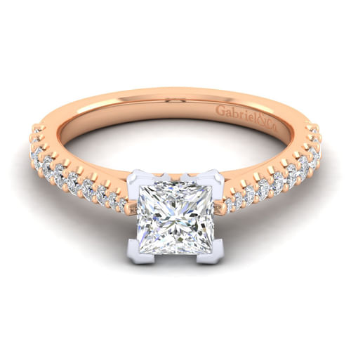 14K White-Rose Gold Princess Cut Diamond Engagement Ring