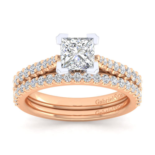 14K White-Rose Gold Princess Cut Diamond Engagement Ring