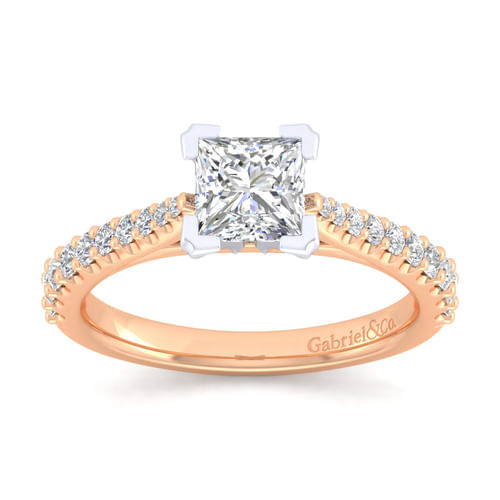 14K White-Rose Gold Princess Cut Diamond Engagement Ring