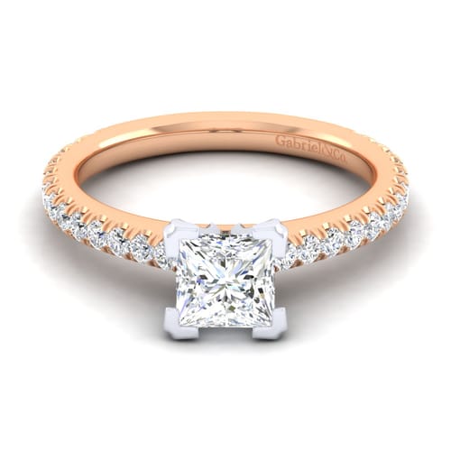 14K White-Rose Gold Princess Cut Diamond Engagement Ring