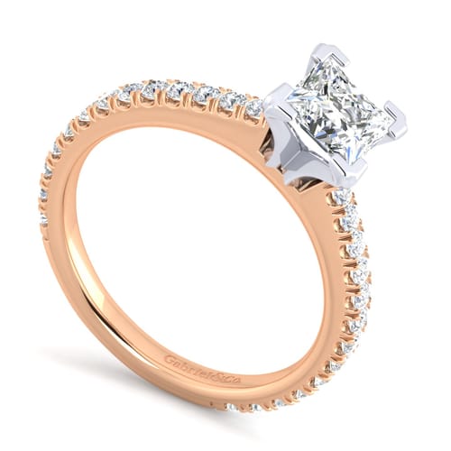 14K White-Rose Gold Princess Cut Diamond Engagement Ring