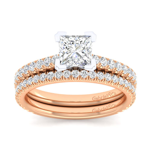 14K White-Rose Gold Princess Cut Diamond Engagement Ring