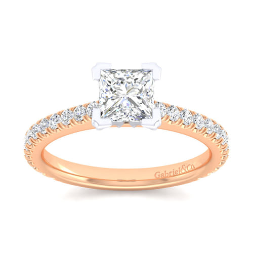 14K White-Rose Gold Princess Cut Diamond Engagement Ring