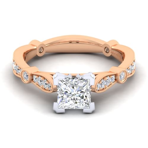 14K White-Rose Gold Princess Cut Diamond Engagement Ring