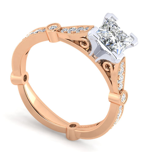 14K White-Rose Gold Princess Cut Diamond Engagement Ring