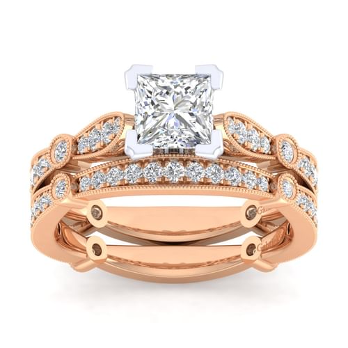 14K White-Rose Gold Princess Cut Diamond Engagement Ring