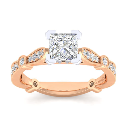 14K White-Rose Gold Princess Cut Diamond Engagement Ring