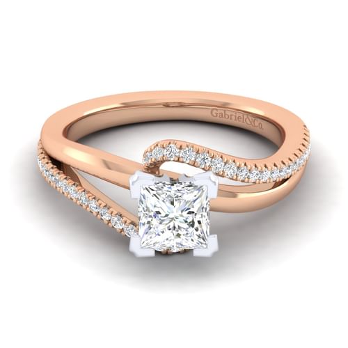 14K White-Rose Gold Princess Cut Diamond Engagement Ring