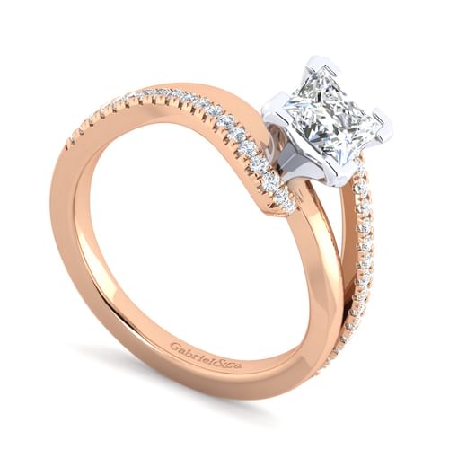 14K White-Rose Gold Princess Cut Diamond Engagement Ring