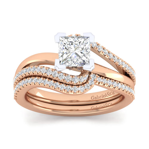 14K White-Rose Gold Princess Cut Diamond Engagement Ring