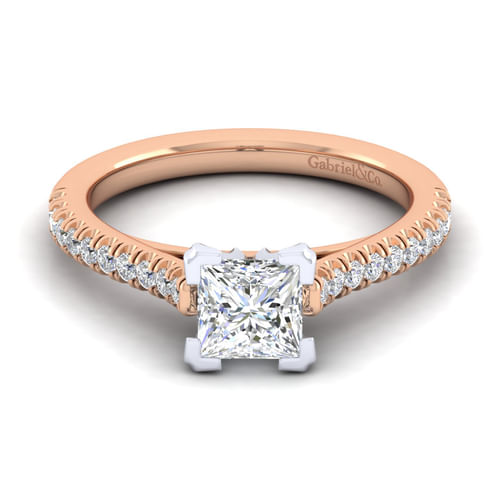 14K White-Rose Gold Princess Cut Diamond Engagement Ring