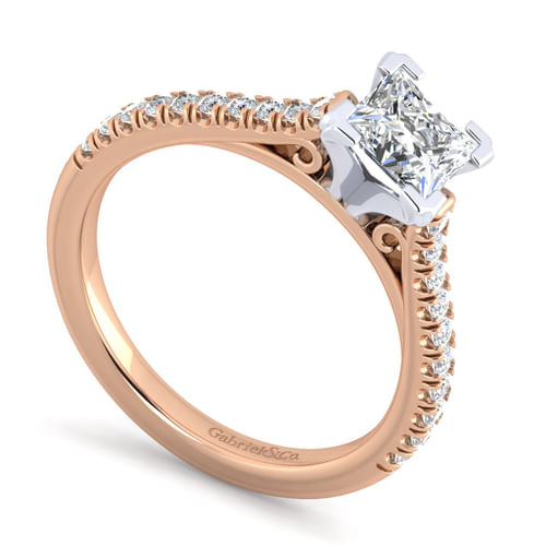 14K White-Rose Gold Princess Cut Diamond Engagement Ring