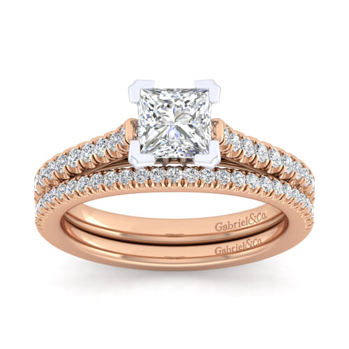 14K White-Rose Gold Princess Cut Diamond Engagement Ring