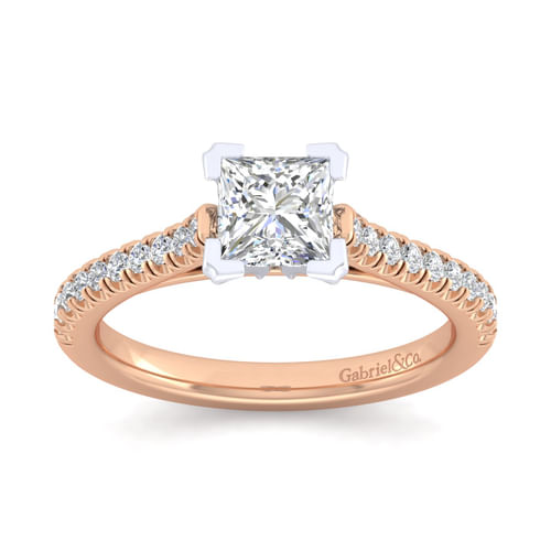 14K White-Rose Gold Princess Cut Diamond Engagement Ring