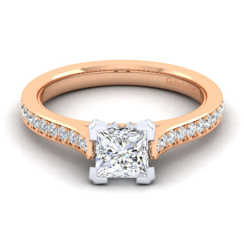 14K White-Rose Gold Princess Cut Diamond Engagement Ring